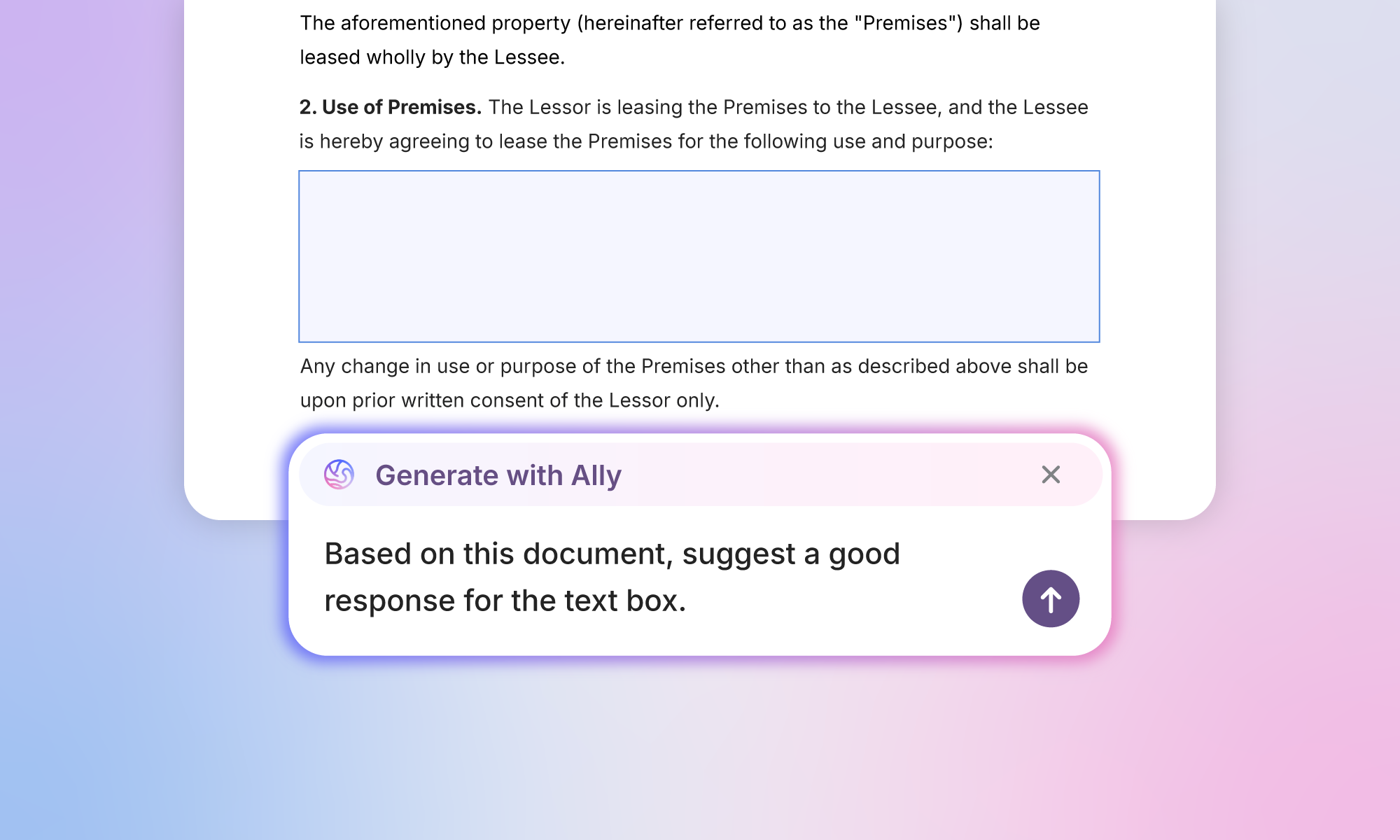 Ally AI auto-fill assistant generating a response for a document field