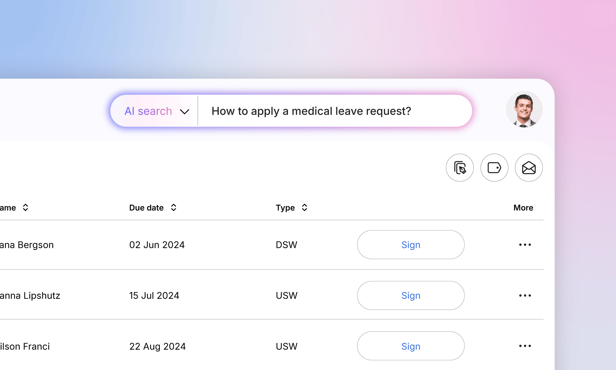 Ally AI search interface finding documents from natural language context
