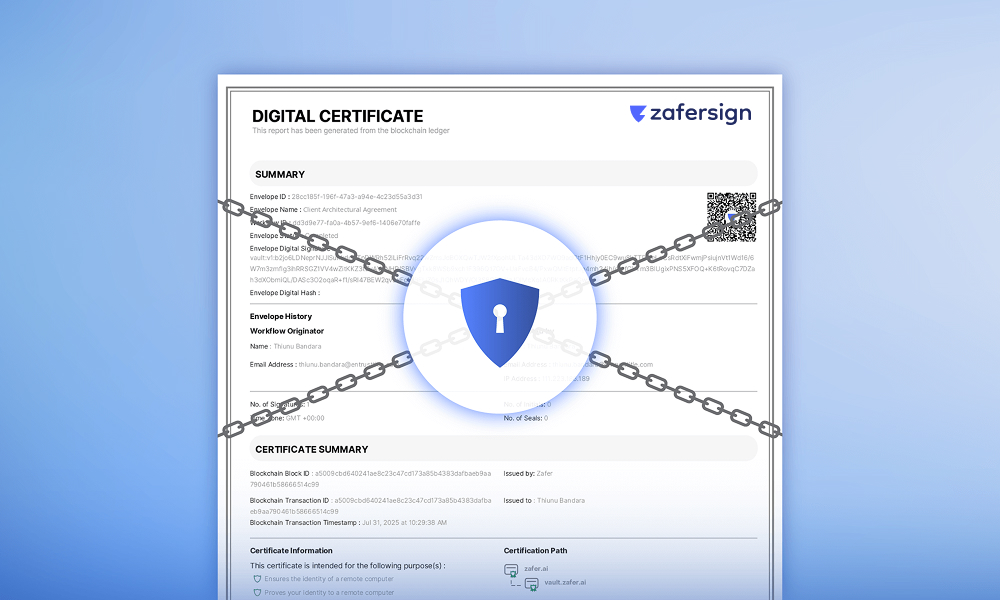 ZaferSign certificate-backed digital signature evidence